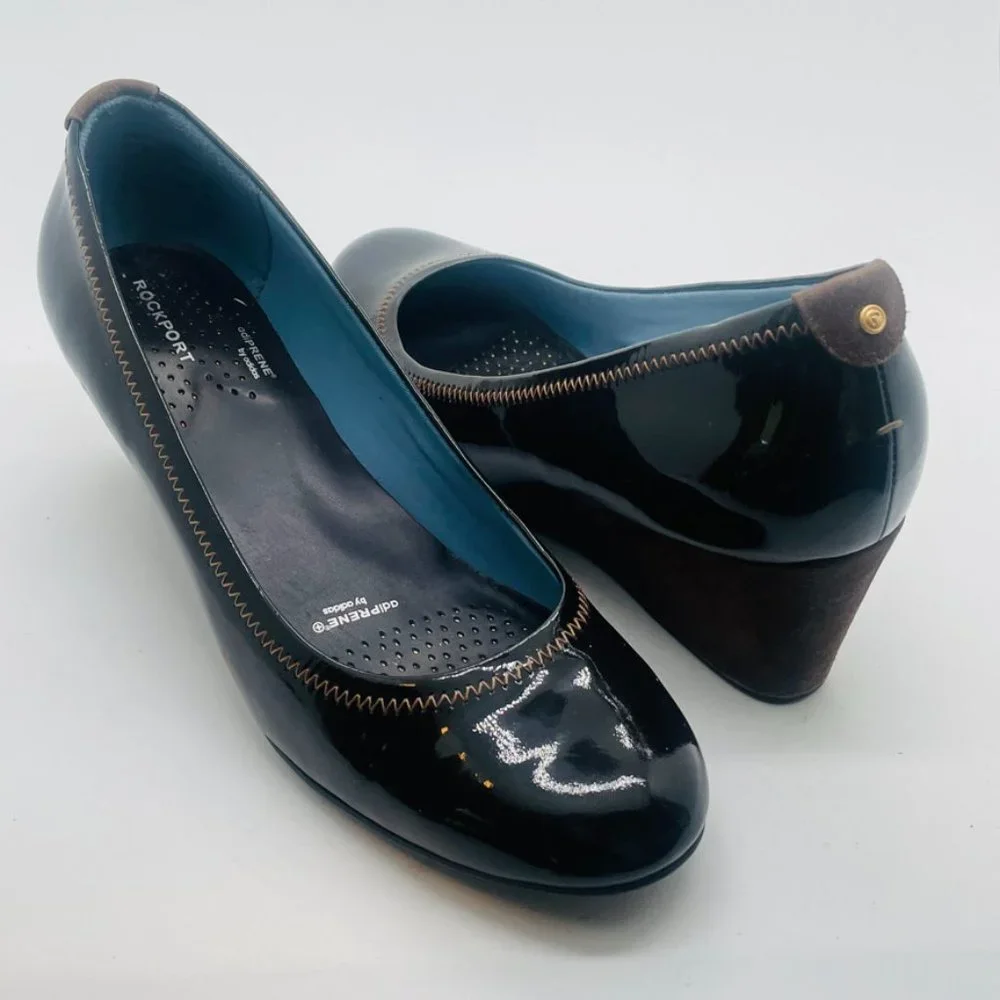 Rockport adiPRENE Brown Patent Leather & Suede Wedge Pumps Women’s 5.5